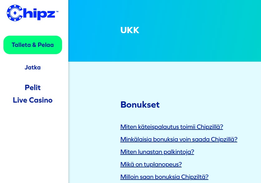 Chipz kasinon UKK 