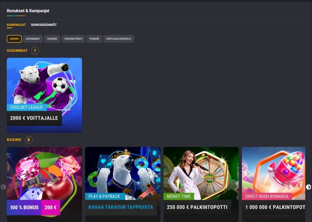 Coolbet casino bonukset