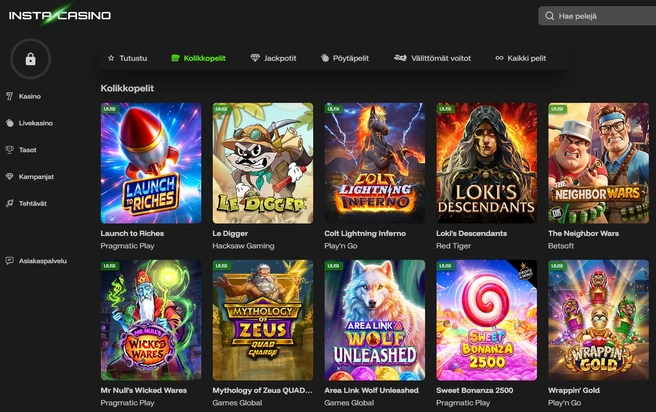 InstaCasino pelivalikoima