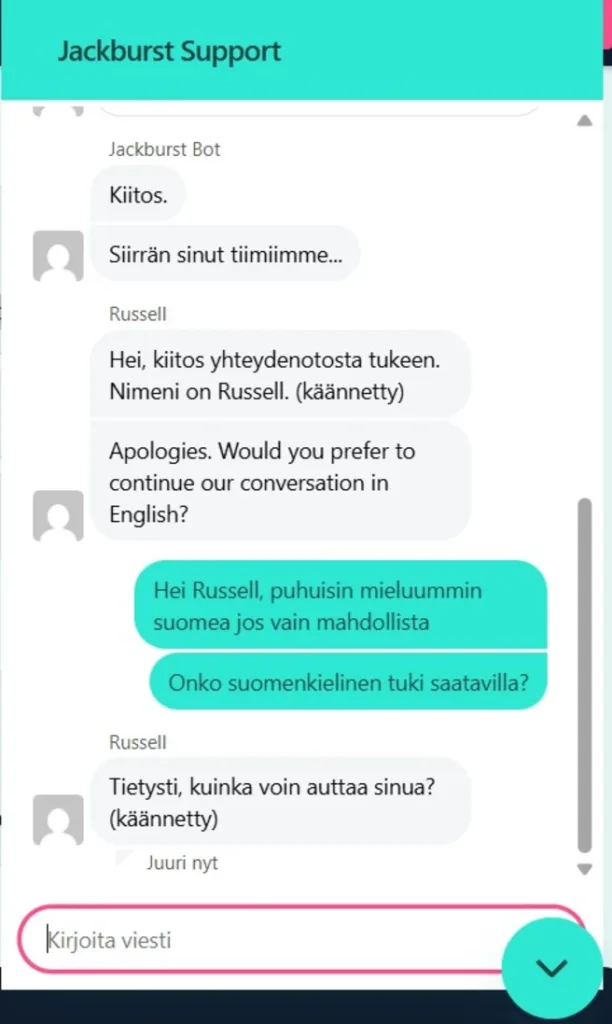 JackBurst asiakaspalvelu