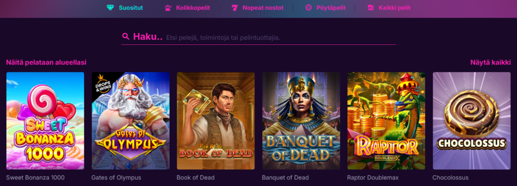 Kanuuna Casino tuhansittain pelejä. 