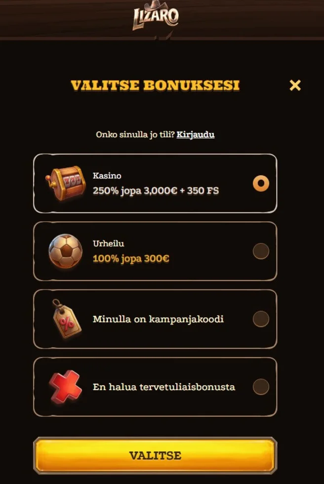 Lizaro Casino tervetulobonus