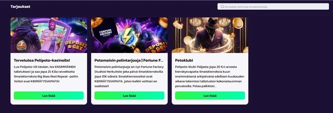Pelipeto casino tarjoukset