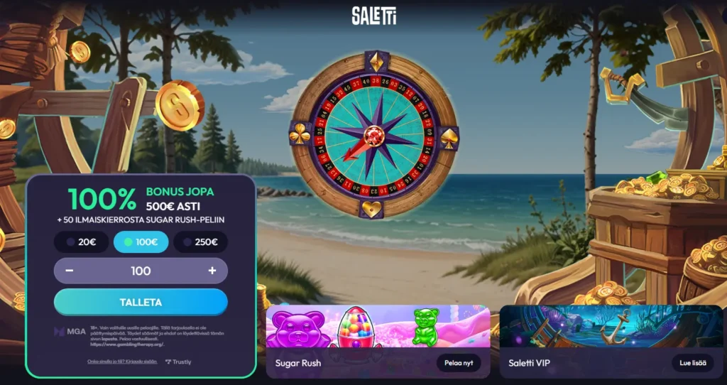 Saletti Kasinon bonus 100% jopa 500€ asti.