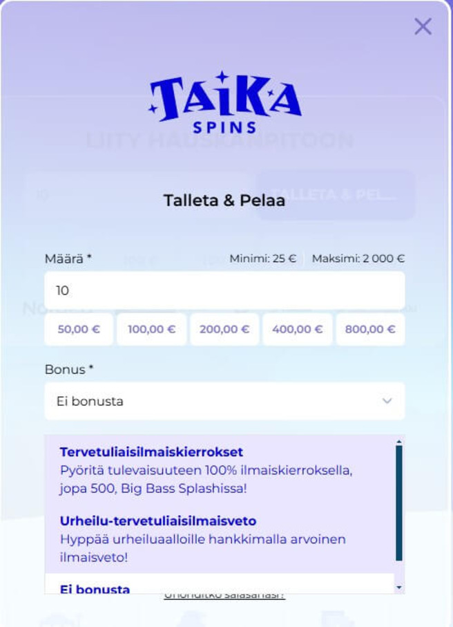 Taika Spins Casino Tervetuliaisbonukset