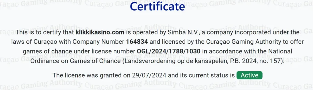 curacao lisenssi certificate