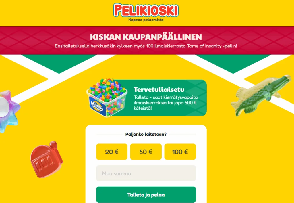 pelikioski kiskan kaupanpäällinen 100 ilmaiskierrosta